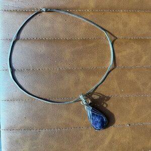 Handmade large wire wrapped real amethyst crystal necklace